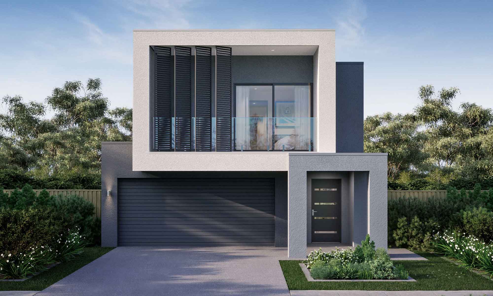 double storey white grey and dark grey home